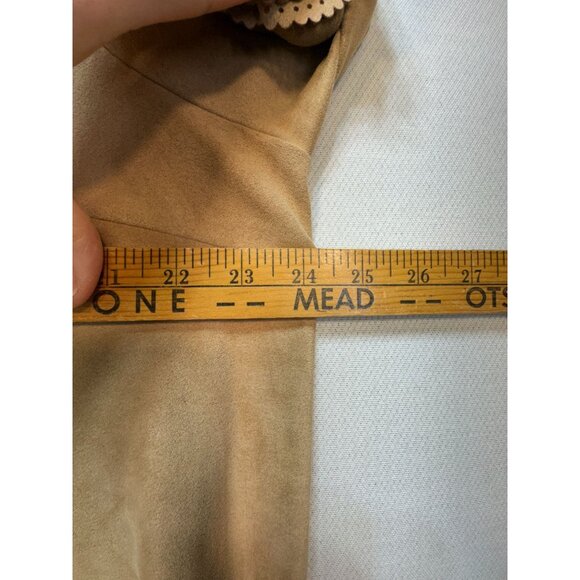 Chico's Women's V Neck Tunic Top Long Sleeve Stretch Faux Suede Paisley Sz 3 Tan - Picture 8 of 12